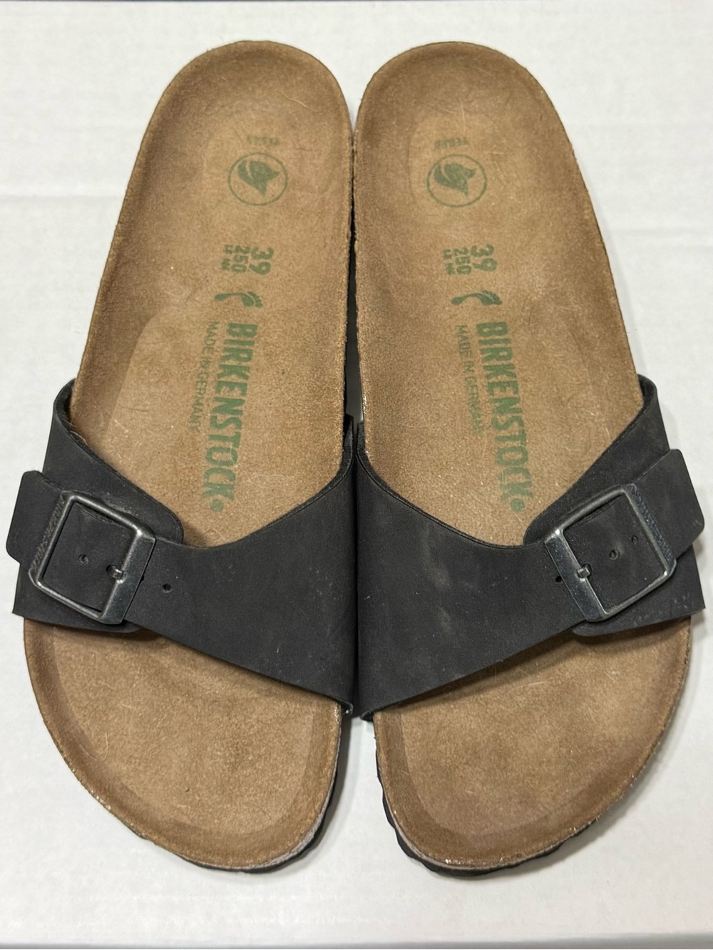 New Birkenstock Black Single-Buckle Slide Sandals W 8/39